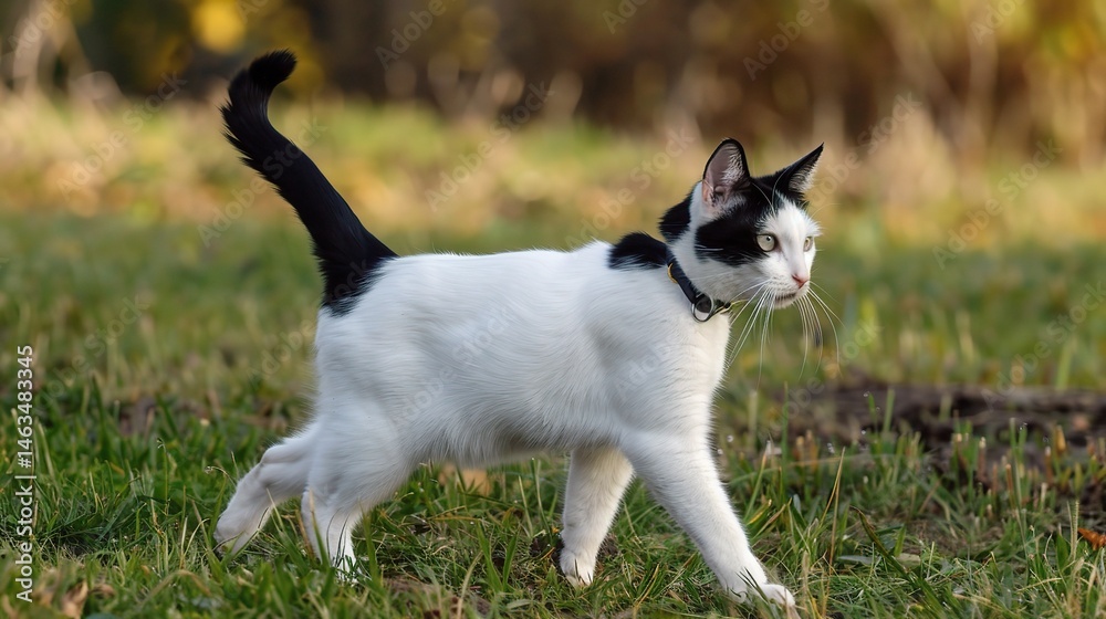 An enchanting Japanese Bobtail cat is attractively presented. The Japanese Bobtail, renowned for its distinctive short, pom - pom - like tail and elegant, triangular head, has a sleek and slender body An enchanting Japanese Bobtail cat is attractively presented. The Japanese Bobtail, renowned for its distinctive short, pom - pom - like tail and elegant, triangular head, has a sleek and slender body