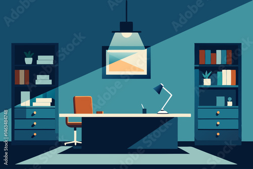 modern executive office with sleek shelves  