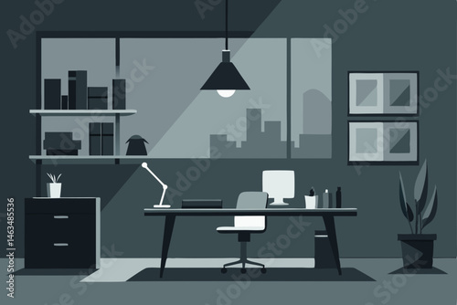 monochrome office with everything in shades 