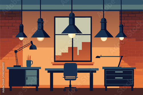 moody industrial office with exposed brick 
