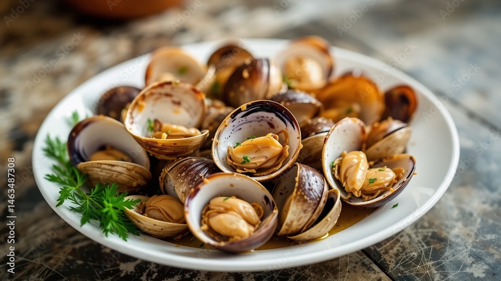 Fototapeta premium Delicate Sweet Clams on a Plate, Ready to Enjoy