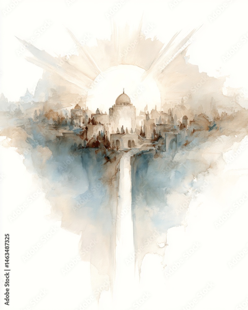 Obraz premium Watercolor painting of the New Jerusalem.