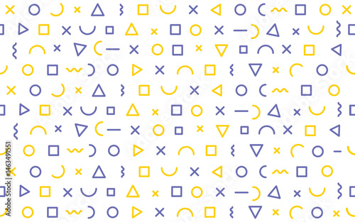 Memphis geometric Vector pattern with blue and yellow. Illustration vector 10 eps.