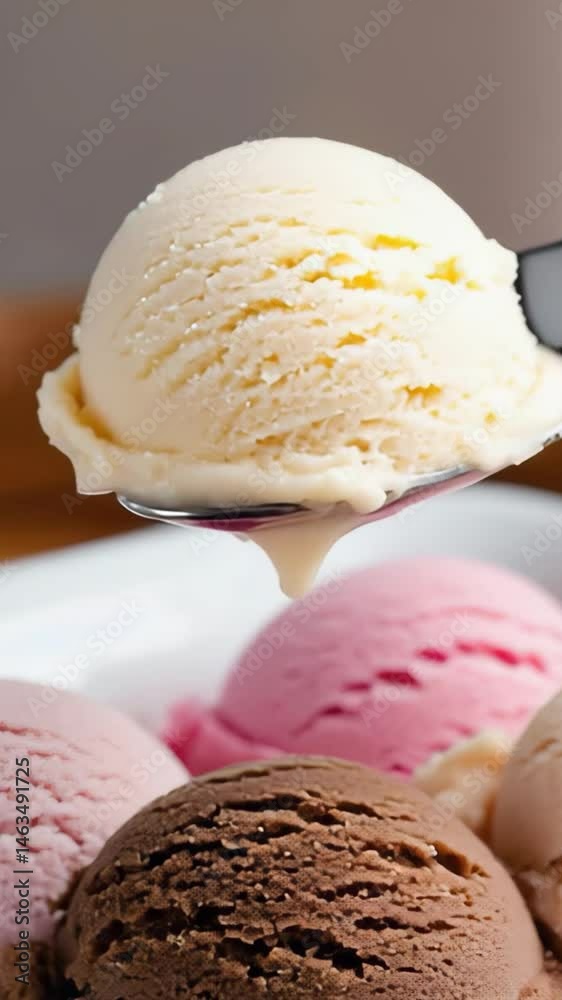 spoon ice cream delicious hand hold close up presentation vertical video motion spoon ice cream delicious hand hold close up presentation vertical video motion