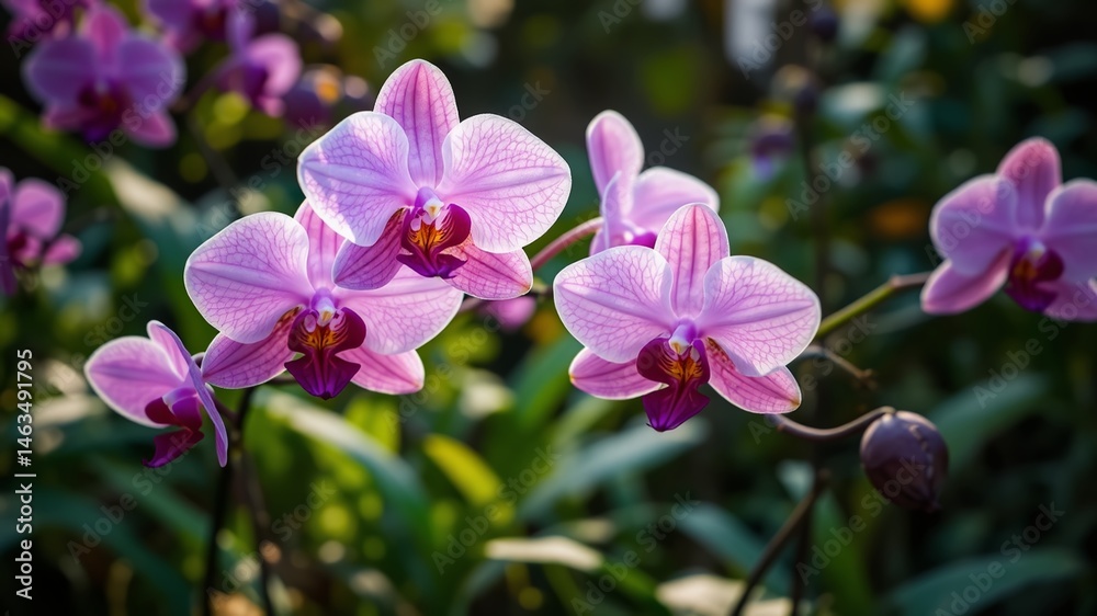Fototapeta premium Majestic Purple Orchids in a Sunlit Garden