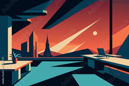 neo futurist workspace with swooping forms 