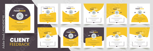 Customer feedback testimonial social media post web banner template Bundle. Customer feedback review or testimonial social media post design	