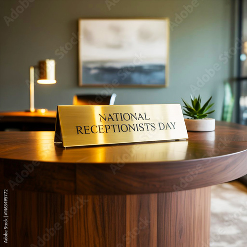 Modern Reception Desk with Gold Nameplate for National Receptionists Day