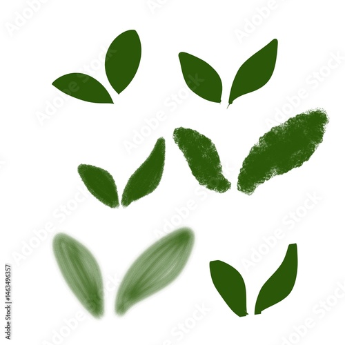 Set of simple green grass and leaf silhouettes, perfect for landscape design, nature graphics, garden icons, and decorative elements. Clean, bold, and versatile botanical shapes.