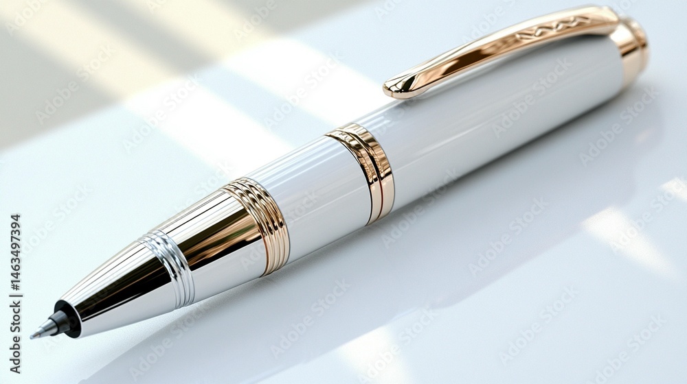Naklejka premium Sleek white pen with rose gold accents luxury writing instrument