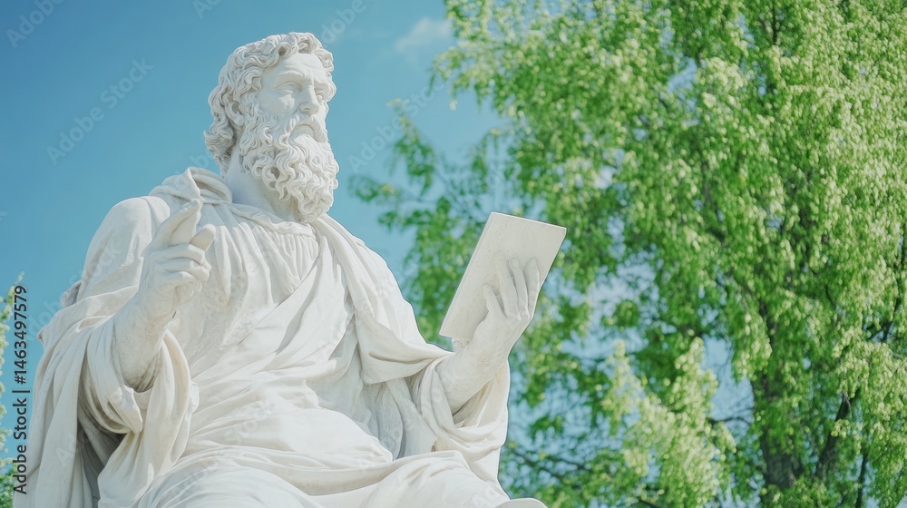 Fototapeta premium Marble statue of bearded elder with tablet