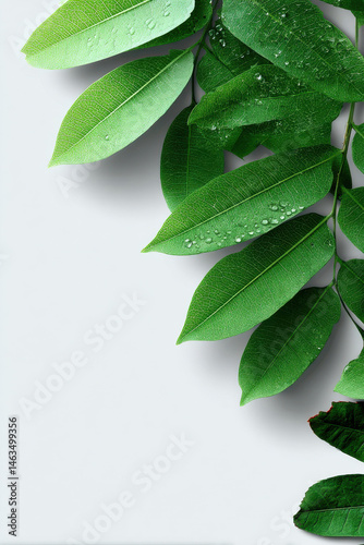 Obraz na płótnie Green Leaves Pattern Background With Paper Frame Border w salonie
