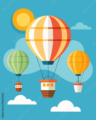 Using the power of the sun these hot air balloons could travel long distances without using any nonrenewable resources.. Vector illustration