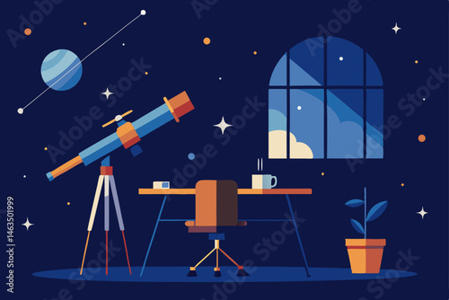 office and observatory hybrid with telescope 