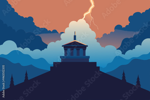 office atop mount olympus with thunder outside 