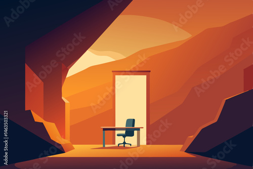 office carved into a sandstone canyon wall  bathed 