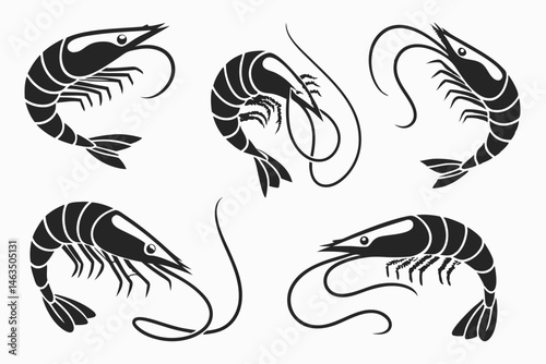 shrimp icon set sihouette black vector bundle