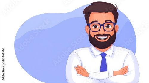Confident Businessman with Glasses Smiling and Standing in Front