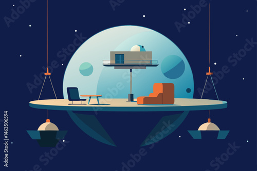 office in a low gravity moon colony with hover 