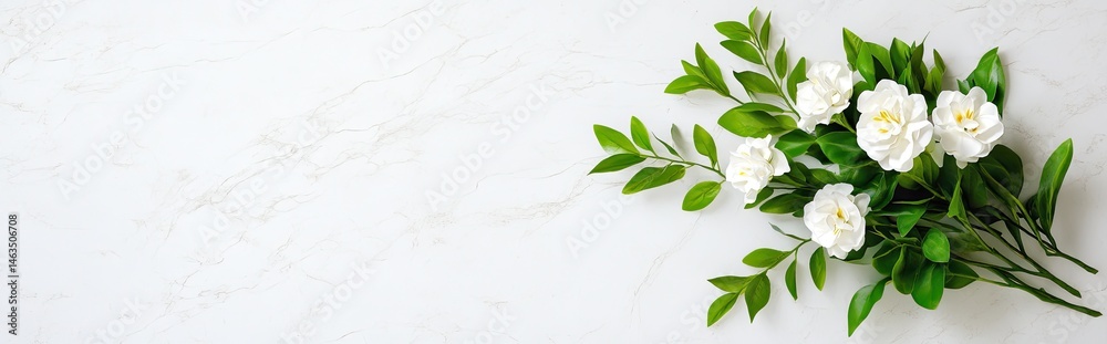 Elegant white flowers arrangement on light gray marble background nature still life indoor close-up Elegant white flowers arrangement on light gray marble background nature still life indoor close-up
