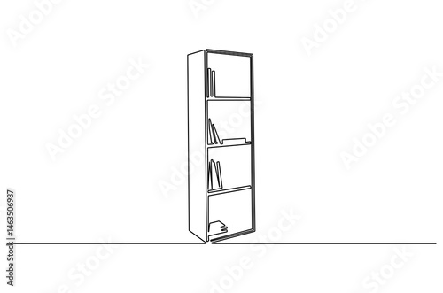 Continuous one line drawing of Shelving unit with books. Single line drawing illustration of Bookshelf. Interior decoration concept vector art. Doodle line illustration.