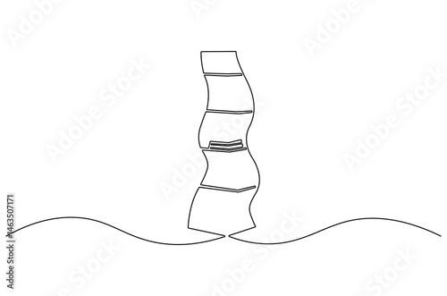 Continuous one line drawing of Shelving unit with books. Single line drawing illustration of Bookshelf. Interior decoration concept vector art. Doodle line illustration.