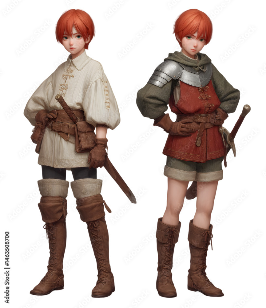 Obraz premium Side-by-Side Concept Art of Gender-Fluid Male Knight PNG