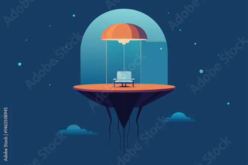 office on a jellyfish like floating organism with 