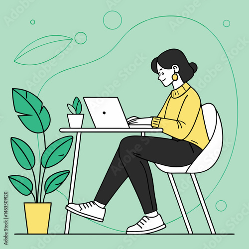 Young woman and businessman sitting at office desks work on laptops, typing with technology