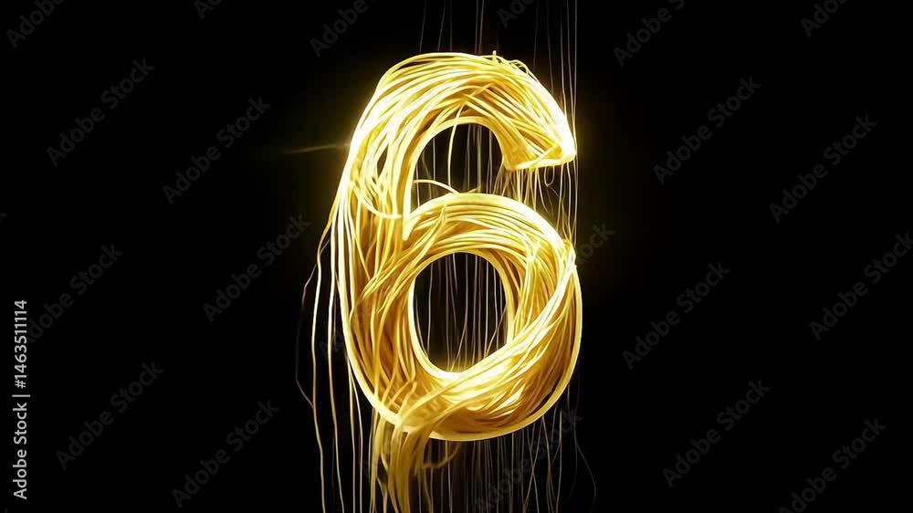 A glowing animated number 6 in gold tones on black background, useful for countdowns or events
