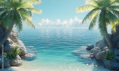 Serene Tropical Beach Scene with Turquoise Water and Palm Trees
