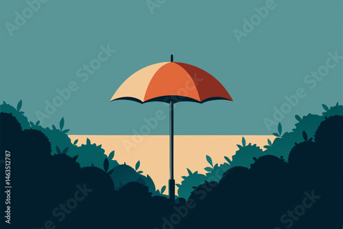 open umbrella stuck in garden 