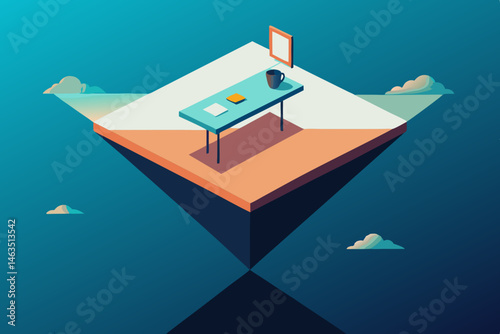 parallel dimension desk floating through shi