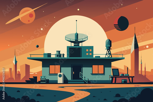 post apocalyptic satellite base office with recycl.svg