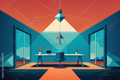 post humanist conceptual office with abstract 