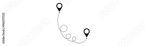  Route location icon two pin sign and dotted line.
