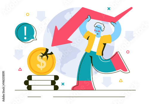 Recession Effects Vector Illustration Featuring the Impact on Economic Growth and the Decline in Economic Activity in a Flat Style Cartoon Background
