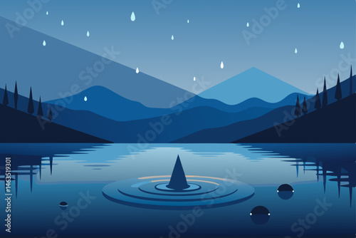 rain dancing across quiet lake surface  .svg