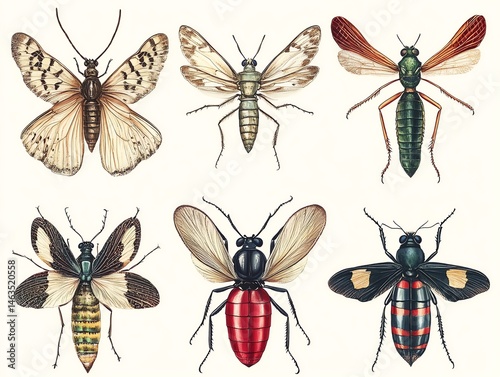 Various insects illustration on off-white background