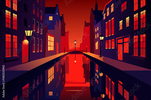 red light district in amsterdam with glowing 