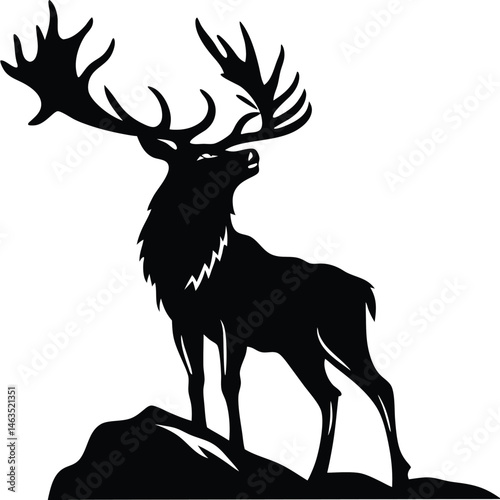 Vector deer silhouette with antlers, ideal for nature, Christmas, or hunting illustrations