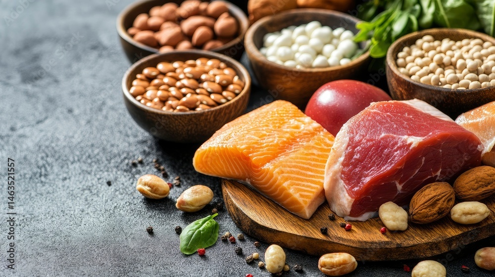Fototapeta premium Healthy Balanced Diet Protein, Grains, and Nuts for a Nutritious Lifestyle