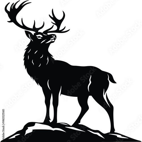 Vector deer silhouette with antlers, ideal for nature, Christmas, or hunting illustrations