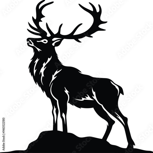 Vector deer silhouette with antlers, ideal for nature, Christmas, or hunting illustrations