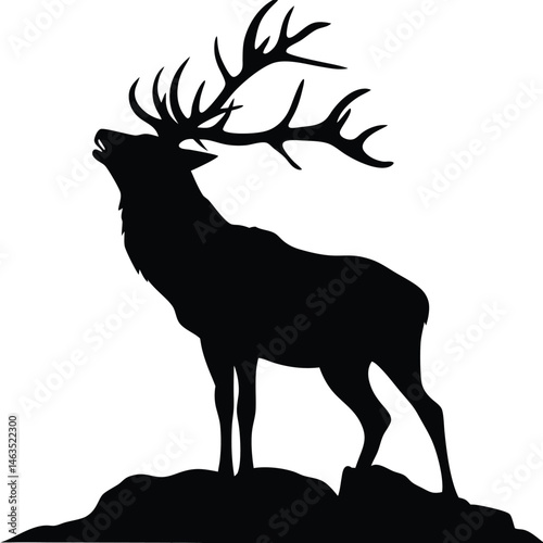 Vector deer silhouette with antlers, ideal for nature, Christmas, or hunting illustrations