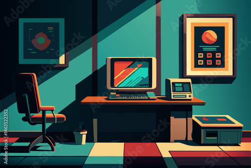 retro gaming office with crt monitors and pixel 