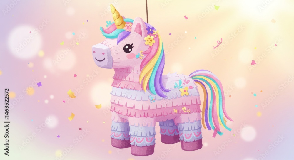 Fototapeta premium Pastel Rainbow Unicorn Pi?ata Party Decoration