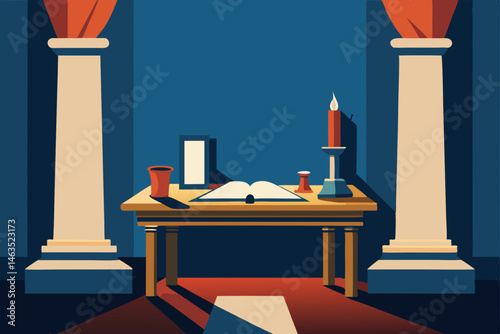 roman senator s study with scrolls and marble desk