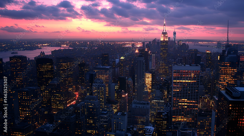 Obraz premium Night City Skyline with Sunset Colors