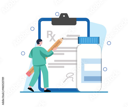 Doctor with Medicine Bottle and Clipboard Illustration